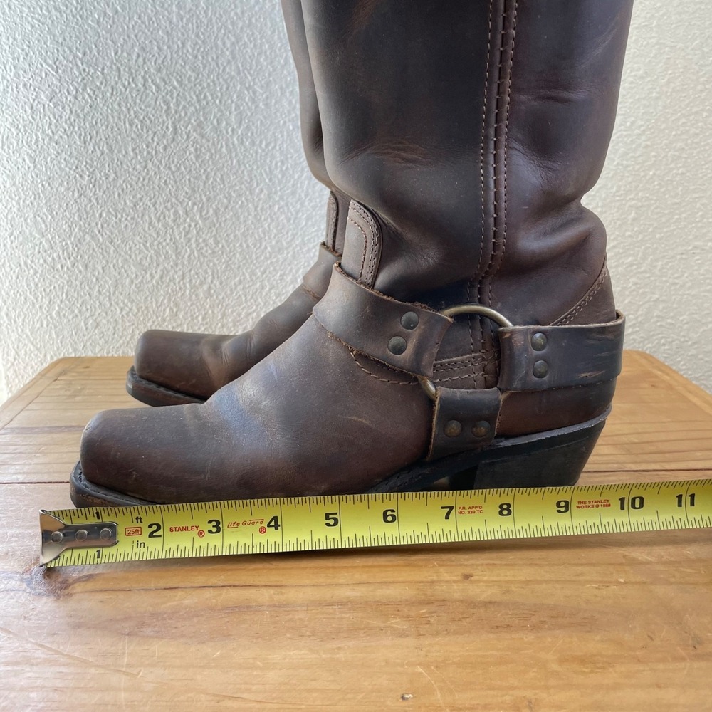 FRYE Women's  Size 7.5 Harness 12R Boot Brown Pull On Biker Moto 77300 Mid Calf - Picture 16 of 16